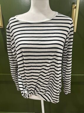 Maurices Black and White Striped Long-Sleeve Knot Front Top